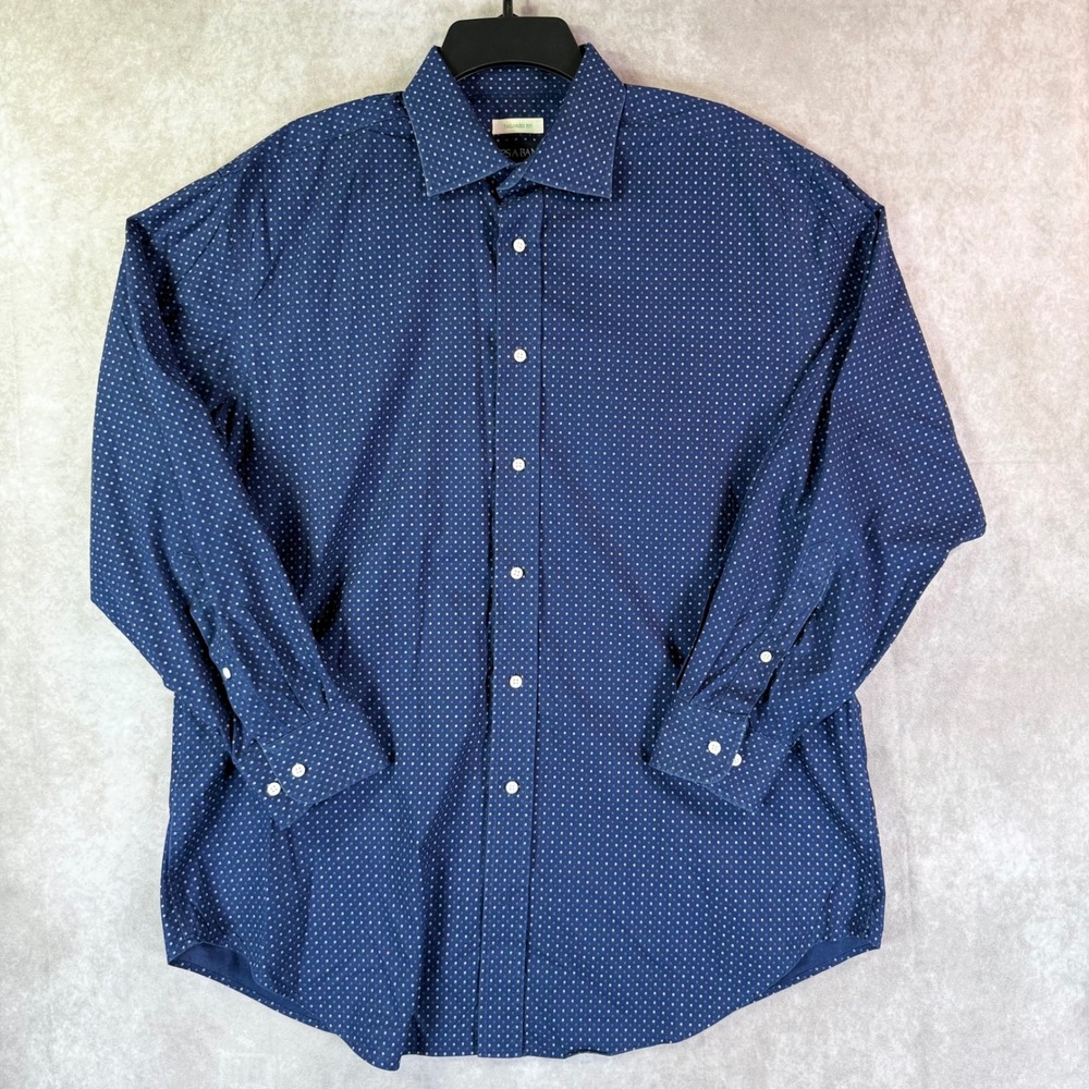 Jos A Bank Shirt Men 17 32/33 Navy Blue Geometric Tailored Fit Button Up Office